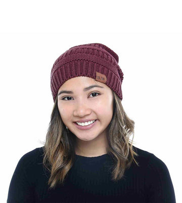 Winter Hat | Satin Lined | Detachable Pom Pom | Burgundy