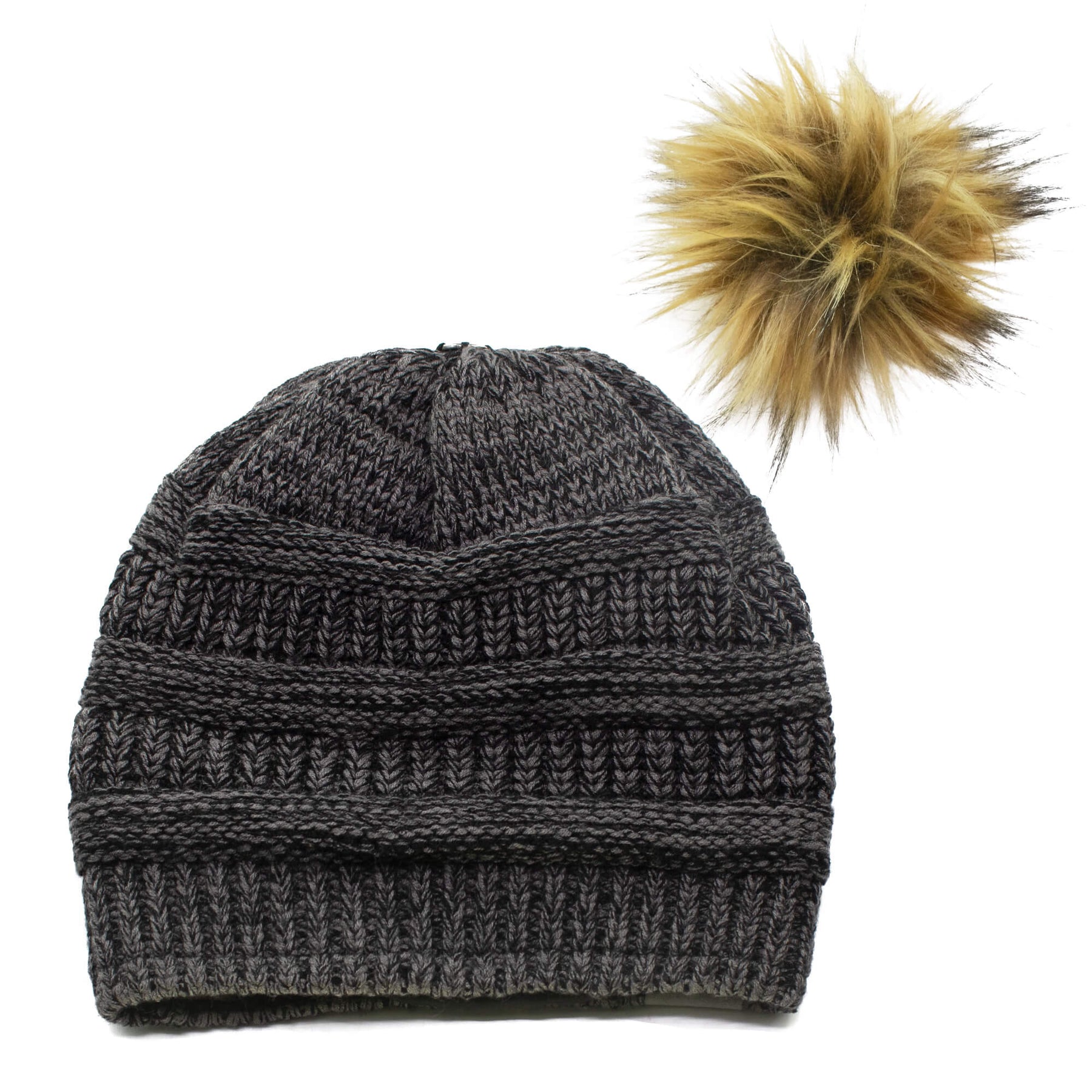 Winter Hat | Satin Lined | Detachable Pom Pom | Charcoal Beanie ...